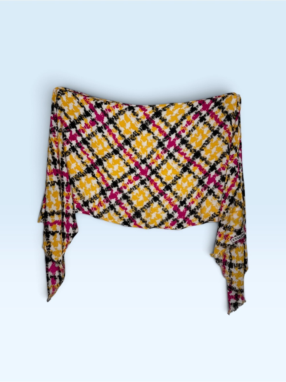 Coach Yellow Plaid Rayon Scarf